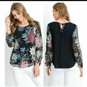 Floral Long-Sleeve Chiffon top